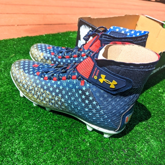 Under Armour Football Cleats Mens 11.5 Highlight MC‎ LE USA Red Blue 3025740 - Picture 1 of 5
